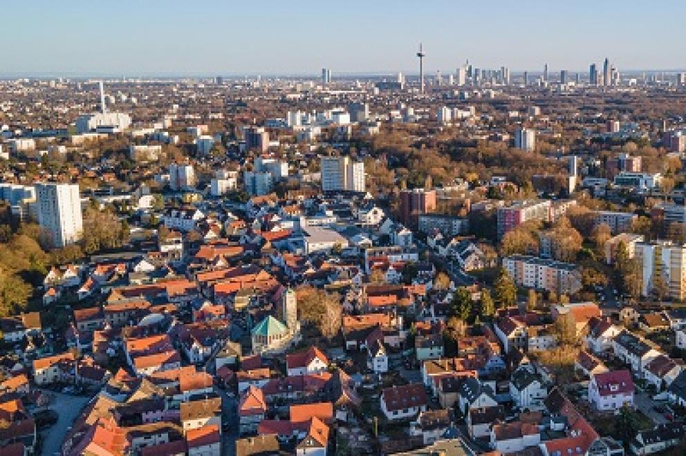 Blick auf Frankfurt aus der Vogelperspektive